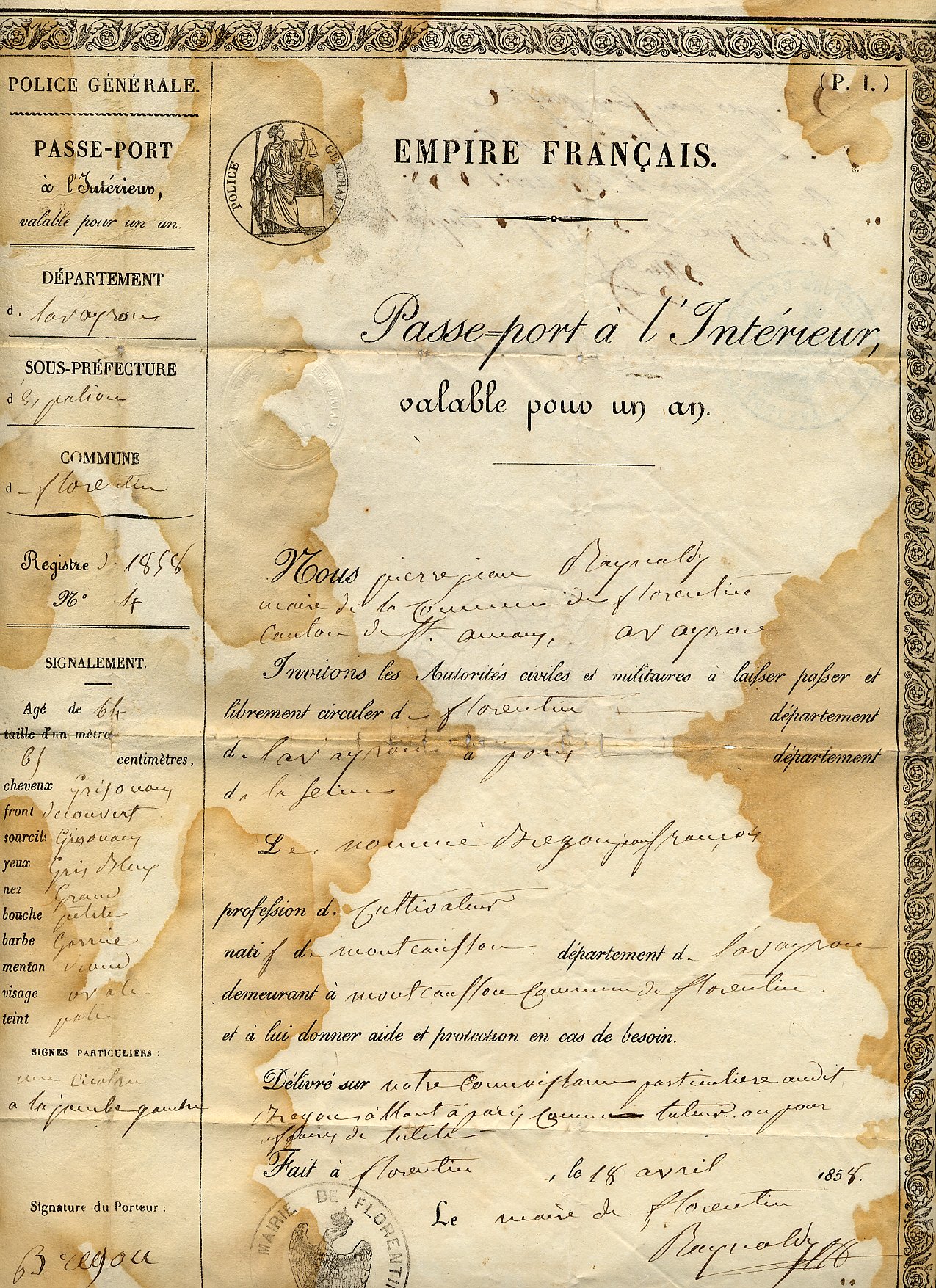 Passeport 1858